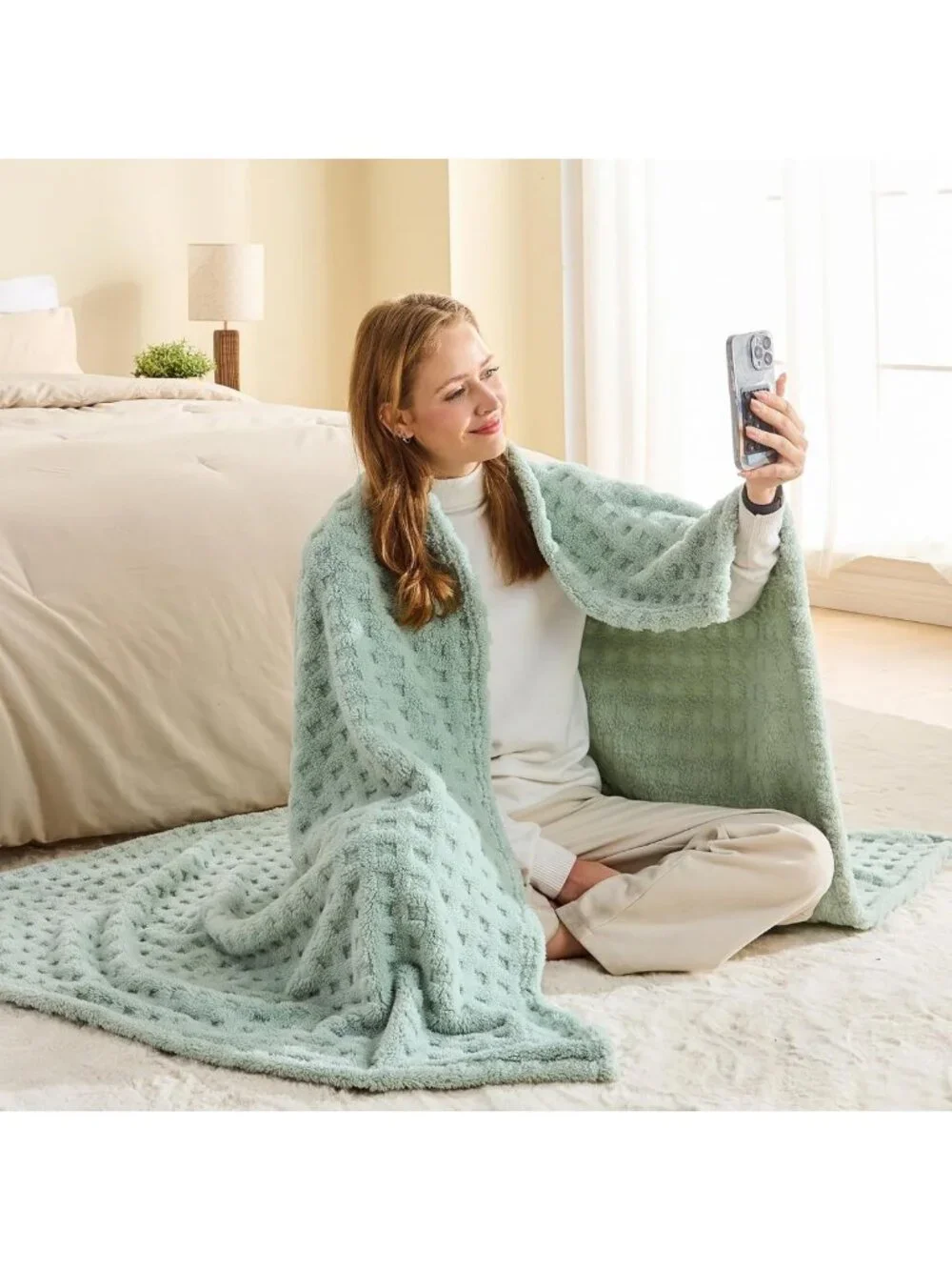 Cozy Sage Green Soft Throw Blanket | Premium Silky Flannel Fleece | All-Season